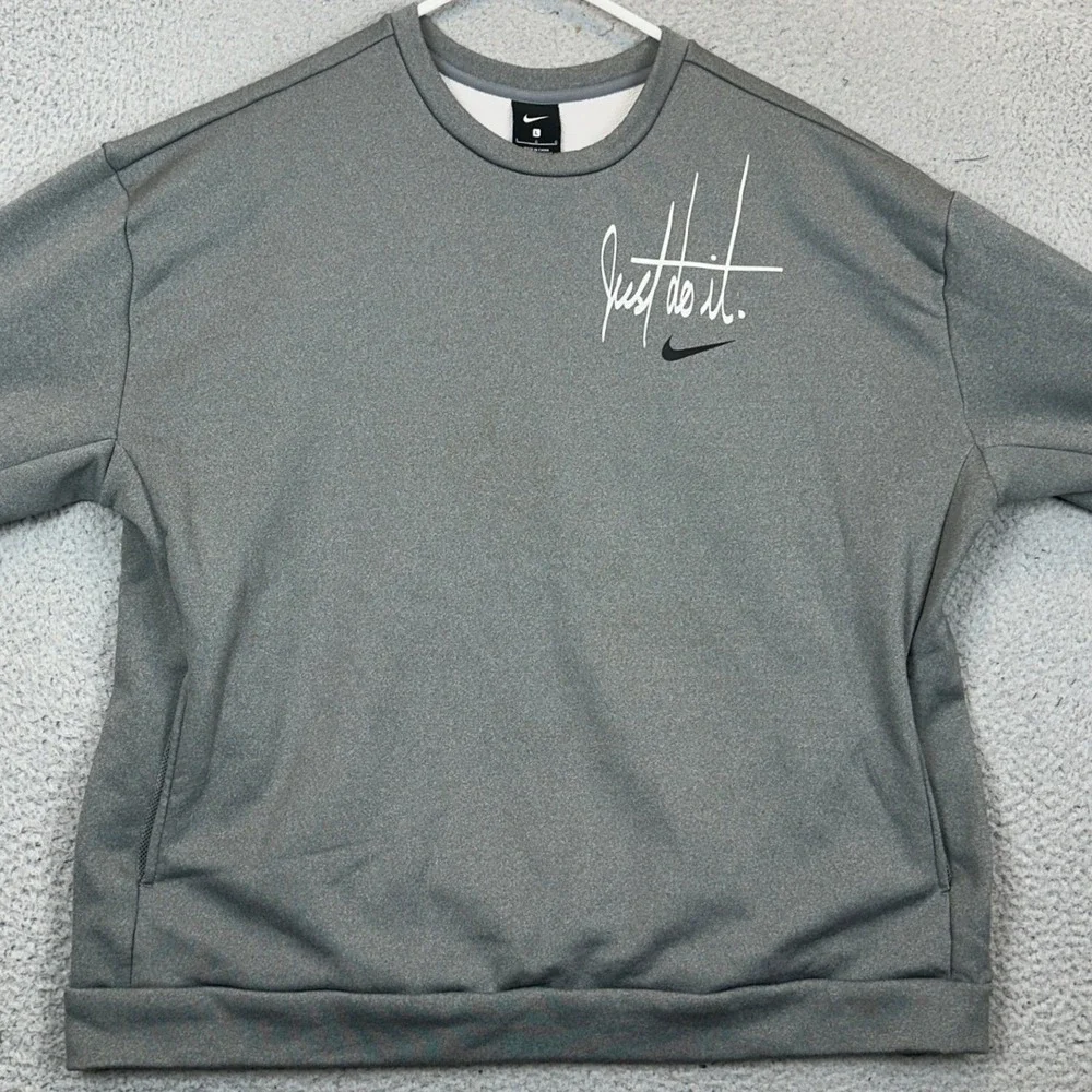 Nike Just Do It Sweatshirt Womens Large Grey Crewneck Fleece Lined Sweatshirt